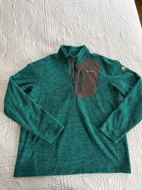 Eddie Bauer Turquoise and Gray Half-Zip Pullover Sweater Large Outdoor Hiking